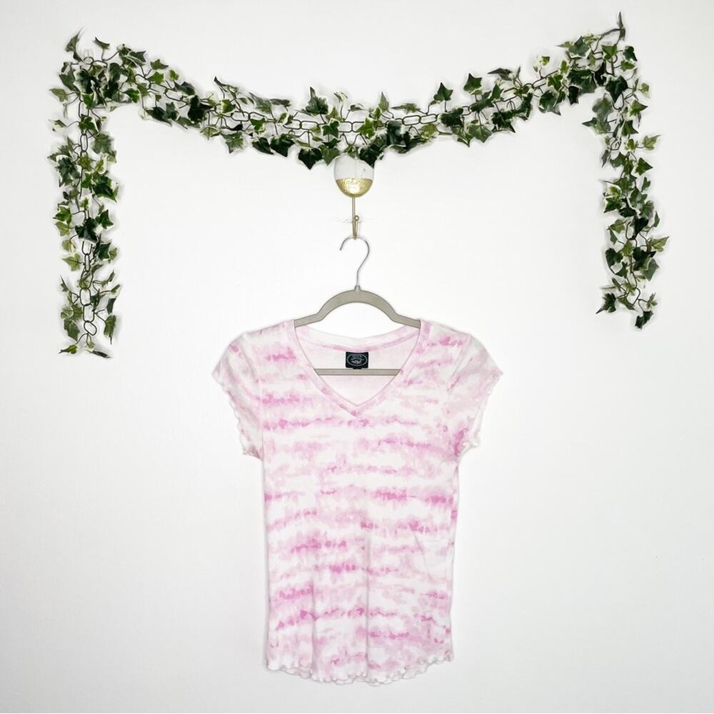 LAURA ASHLEY Pink Tie Dye Lettuce Hem Top Size Small